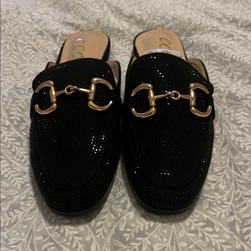 CCOCCI Black Mules‎ with Gold Horsebit Hardware Size 8